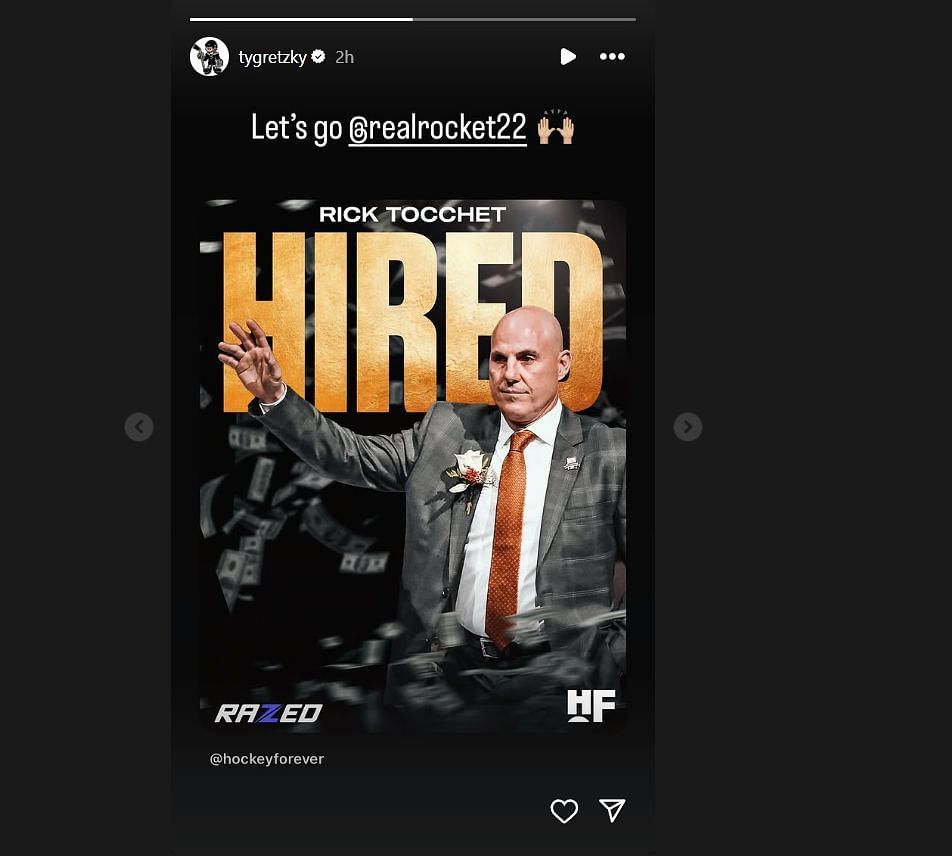 Ty Gretzky hyped Rick Tocchet following his reported hiring as the Philadelphia Flyers's HC. (Credits: IG/@tygretzky)